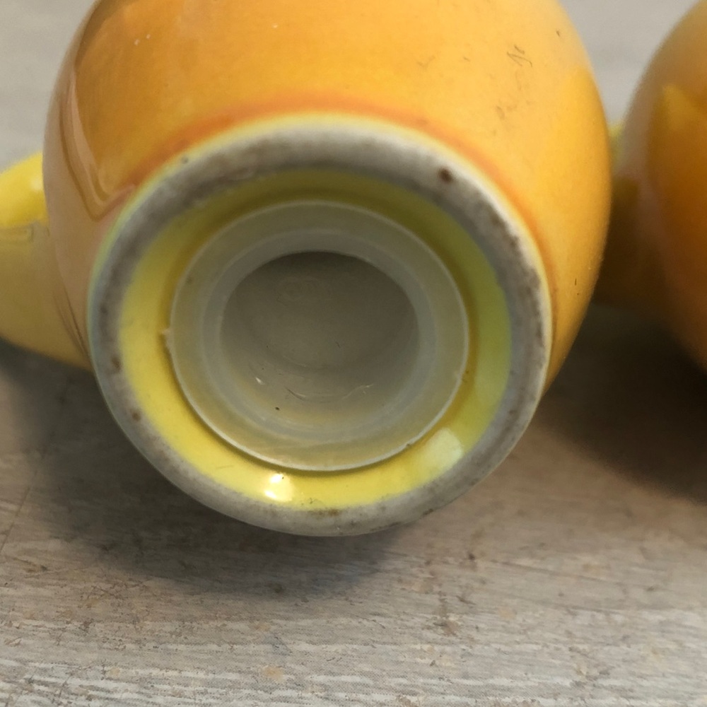 Le Creuset Salt & Pepper Shakers Pitcher Style Yellow & Orange 3” Tall - Picture 3 of 6